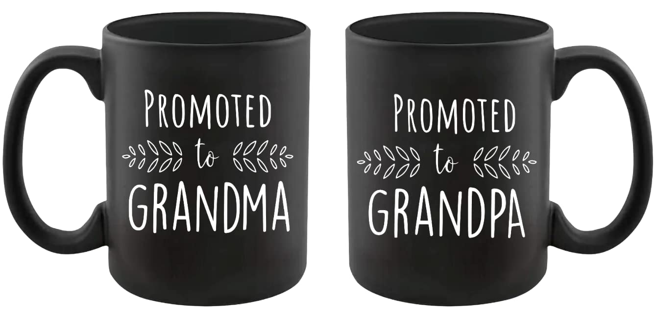 Pregnancy Announcement For Grandparents Black Coffee Mugs - Grandma To Be & Grandpa To Be 11 Oz Mugs - Great Pregnancy Reveal Id