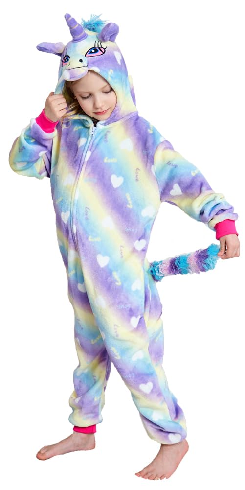Newplush Christmas Girls And Boys Rainbow Cloud Unicorn Onesie Pajamas Soft Fleece Halloween Costume Sleepwear(10-12 Years)