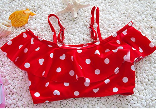 Baby Girl Cute Swimsuits Red 2 Pieces White Dot Skirt Swimwear Sets (Large, Red)
