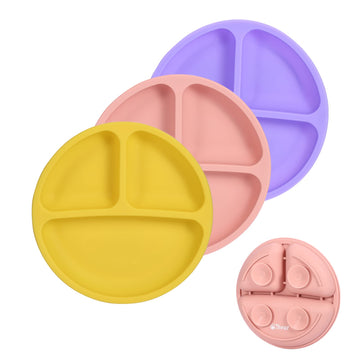 Cibeat Toddler Plates 3 Pack, 100% Silicone Suction Plates For Babies And Toddlers, Microwave And Dishwasher Safe, Bpa Free, Div