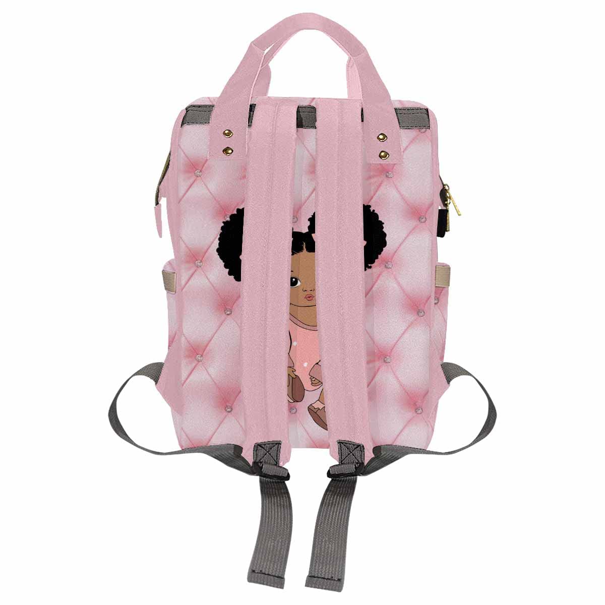 Artsadd Custom Diaper Bag With Thermal Pockets, Pink Bowknot Travel Shoulder Bag Baby Backpack Customized Laptop Backpack With N