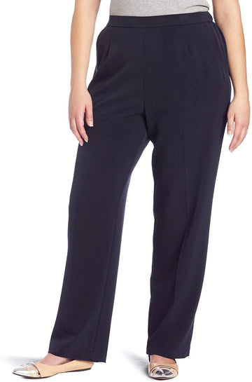 Briggs New York Plus Size Pull On Dress Pant Average  Short Length, Navy, 18W