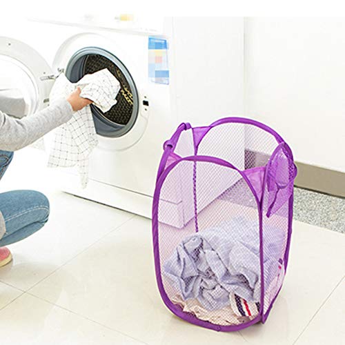 Portable Small Mesh Laundry Hamper Foldable Nursery Storage Basket For Baby Clothes Kids Toy Pop Up Camper Hampers Purple