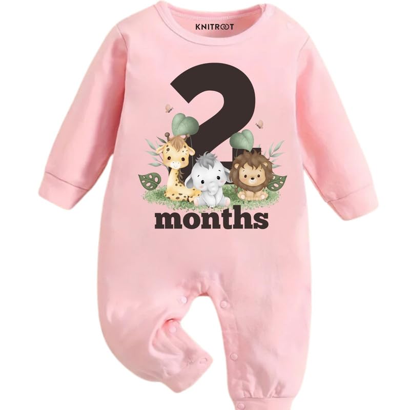 Knitroot Kids Mix Animal Theme (Giraffe, Elephant & Lion), 2 Months, Full Sleeves, ShoulderSnapButtons, Cotton Jumpsuit, Rompe