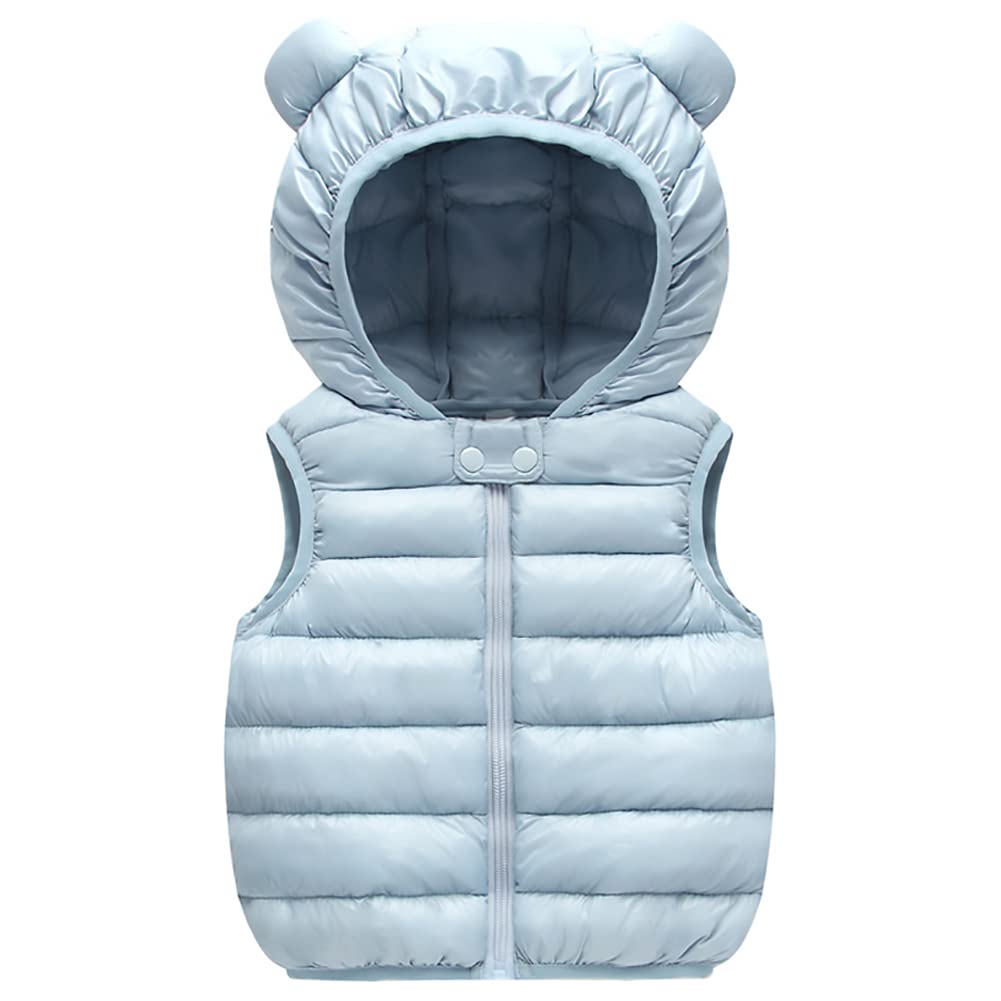 Aiwuhe Baby Boys Girls Hooded Puffer Vest Winter Lightweight Sleeveless Bear Ears Zipper Up Jacket Blue 90