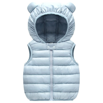 Aiwuhe Baby Boys Girls Hooded Puffer Vest Winter Lightweight Sleeveless Bear Ears Zipper Up Jacket Blue 90