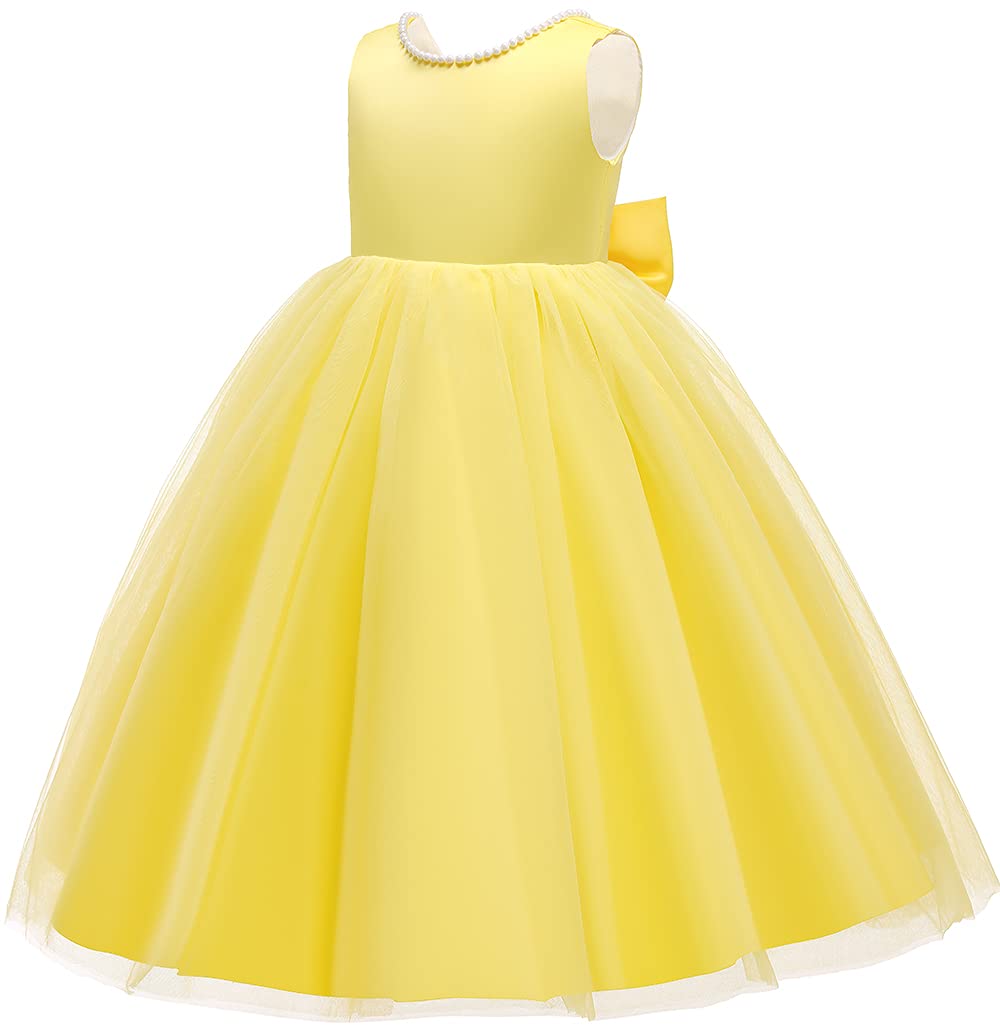 Toddler Girl Birthday Yellow Dress, Party Wedding Flower Christmas Earster Sleeveless Floor Length Tutu Tulle Dance Gown 3-4 Yea