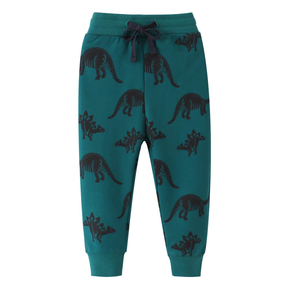 Huaer& Baby Boy'S Jogger Pants Dinosaur Car Animal Print Drawstring Elastic Sweatpants (1-Pack 2-Pack) (Car Dinosaur 3, 4T)