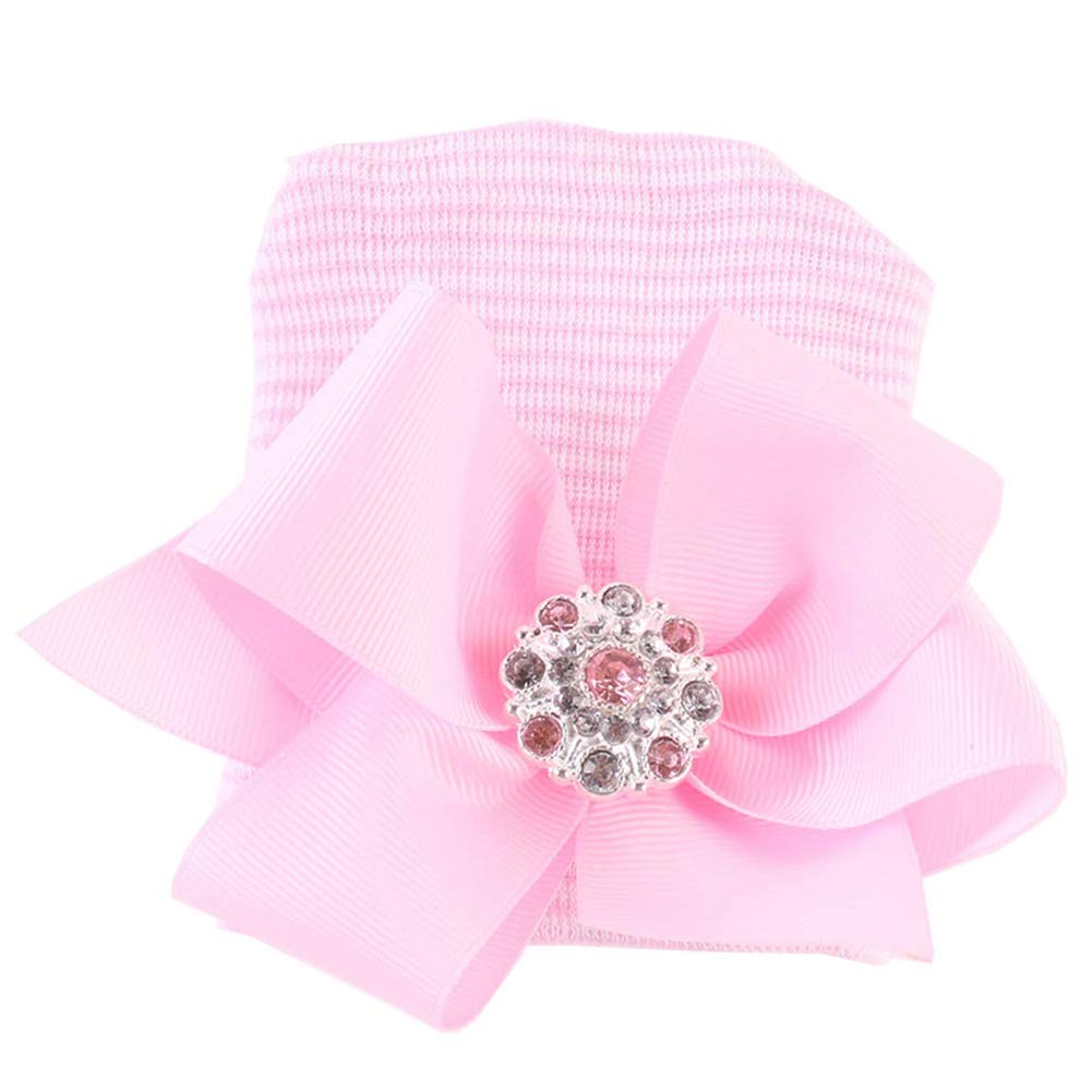 Aijian Newborn Hospital Hat Infant Baby Hat Cap With Big Bow Soft Cute Knot Nursery Beanie (3 Pack Bow Knit Rhinestone Ribbon/ 0