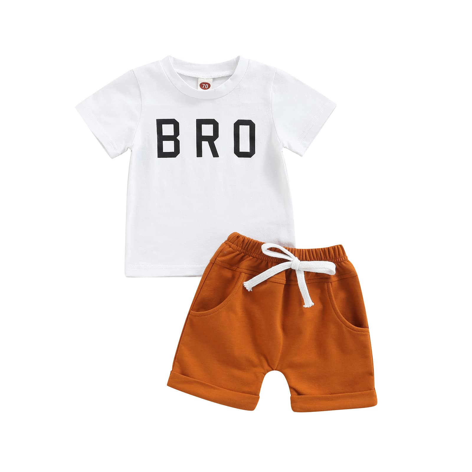 Newborn Baby Boy Clothes Summer Short Sleeve T-Shirt Tops Solid Color Shorts 3 6 9 12 18 Months Boy Casual Outfits (Bro White, 3