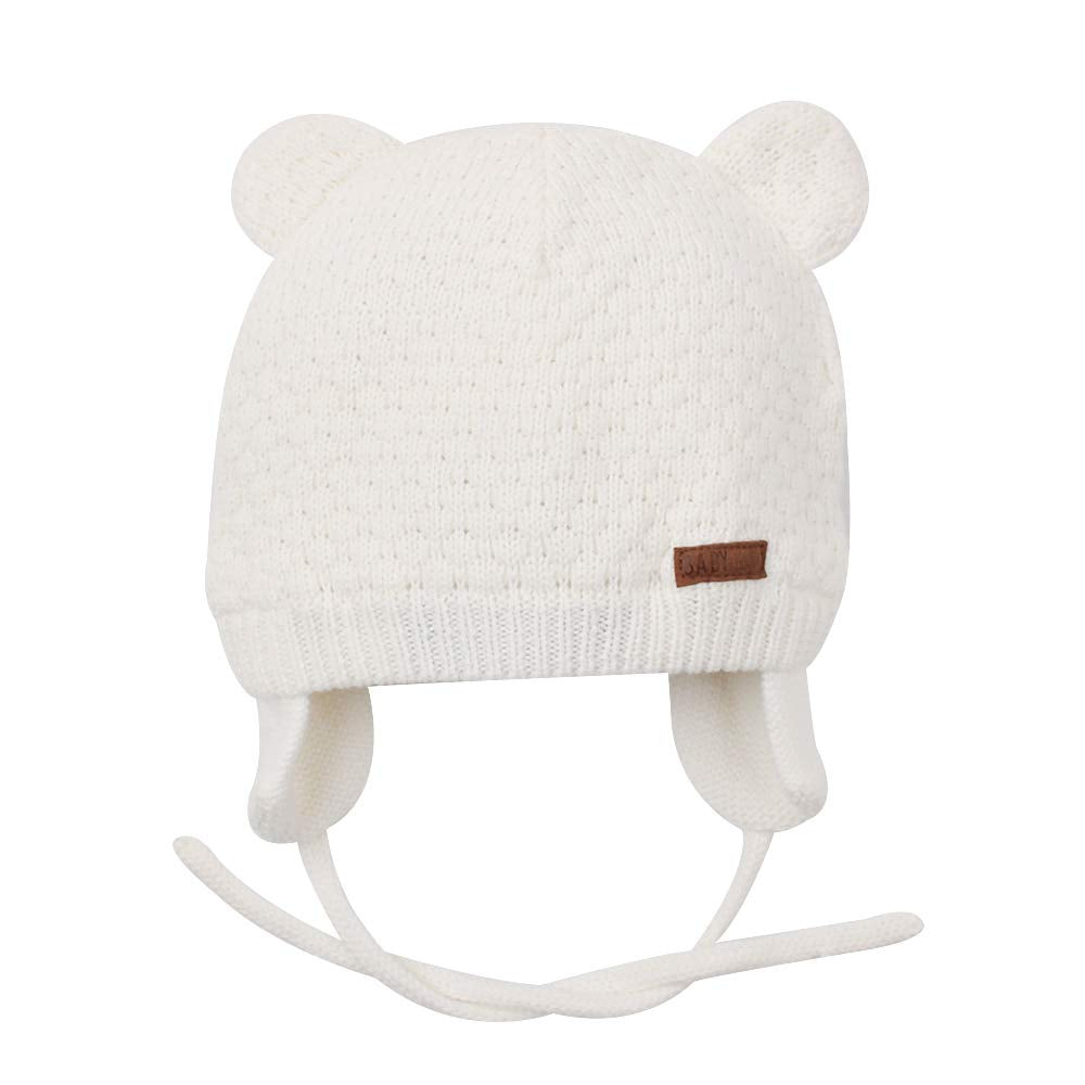 Bavst Baby Beanie Hat For Winter With Earfalp Cute Bear Kids Toddler Girls Boys Warm Knit Cap 0-2Years?White, L