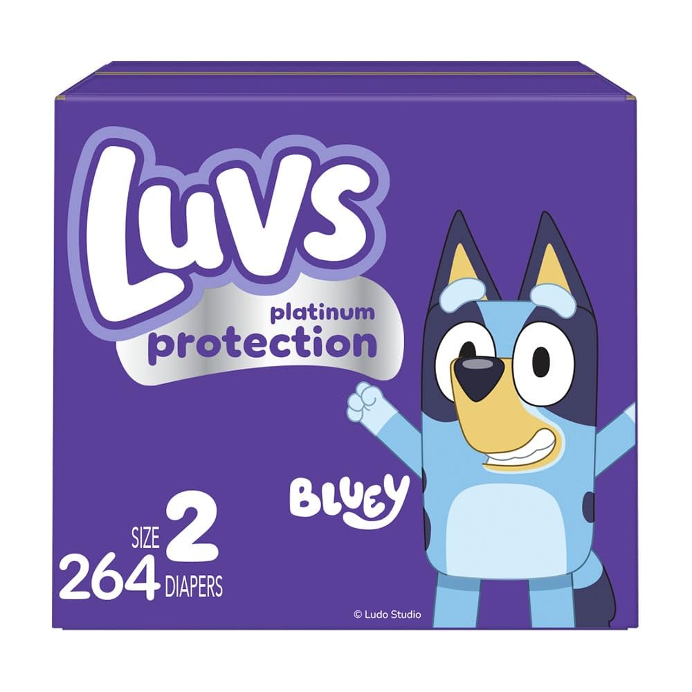 Luvs Size 2 Baby Diapers, Platinum Protection Bluey Diapers For Day & Night, Size 2, 264 Count (Packaging May Vary)