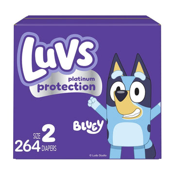 Luvs Size 2 Baby Diapers, Platinum Protection Bluey Diapers For Day & Night, Size 2, 264 Count (Packaging May Vary)