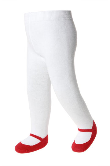 Baby Girl Tights With Sewn-In Mary Jane Shoe Design - Anti Slip - Cotton-Infant & Toddler Sizes