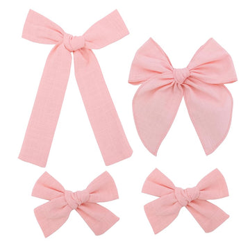 3 Styles Hair Bow Clips for Little Girls Toddler Baby Mom Women Hair Barrettes Accessories 4 Pcs Cotton Linen Bows Peach Pink
