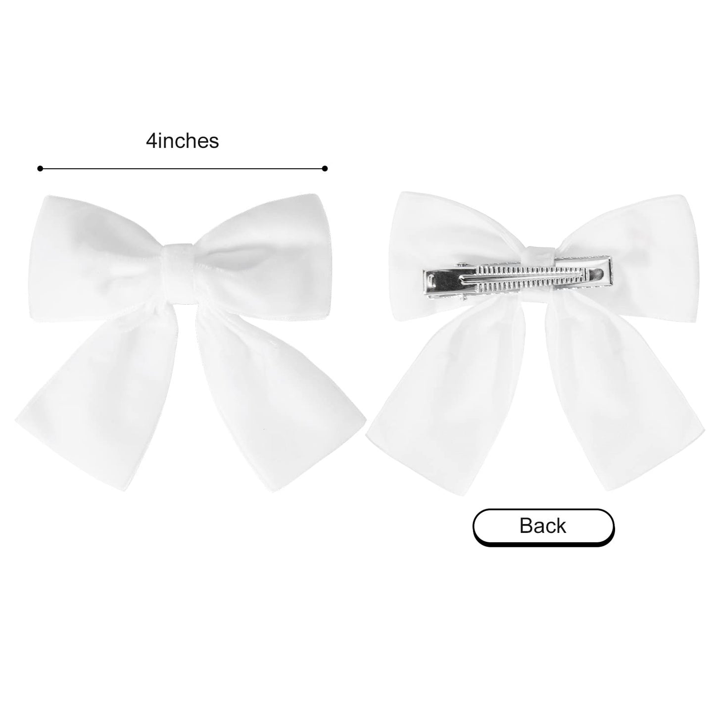 2Pcs Velvet Hair Bows White Hair Ribbon Clips 4' Big Fall Alligator Clips Hair Accessories For Women Girls Toddlers Kids Baby
