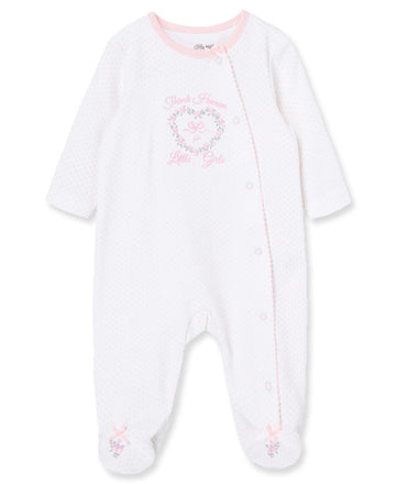 Little Me Baby Girls Side Snap Infant And Toddler Bodysuit Footies, Pink Print, Preemie Us