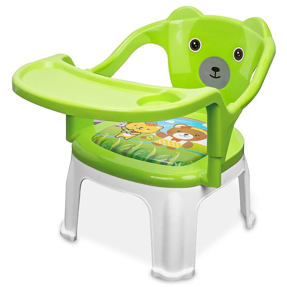 Tony Stark Plastic ChuChu Squeak Sound Feeding Chair With Removable Tray || Soft Cushion Seat & High Backrest With Teddy Bear D