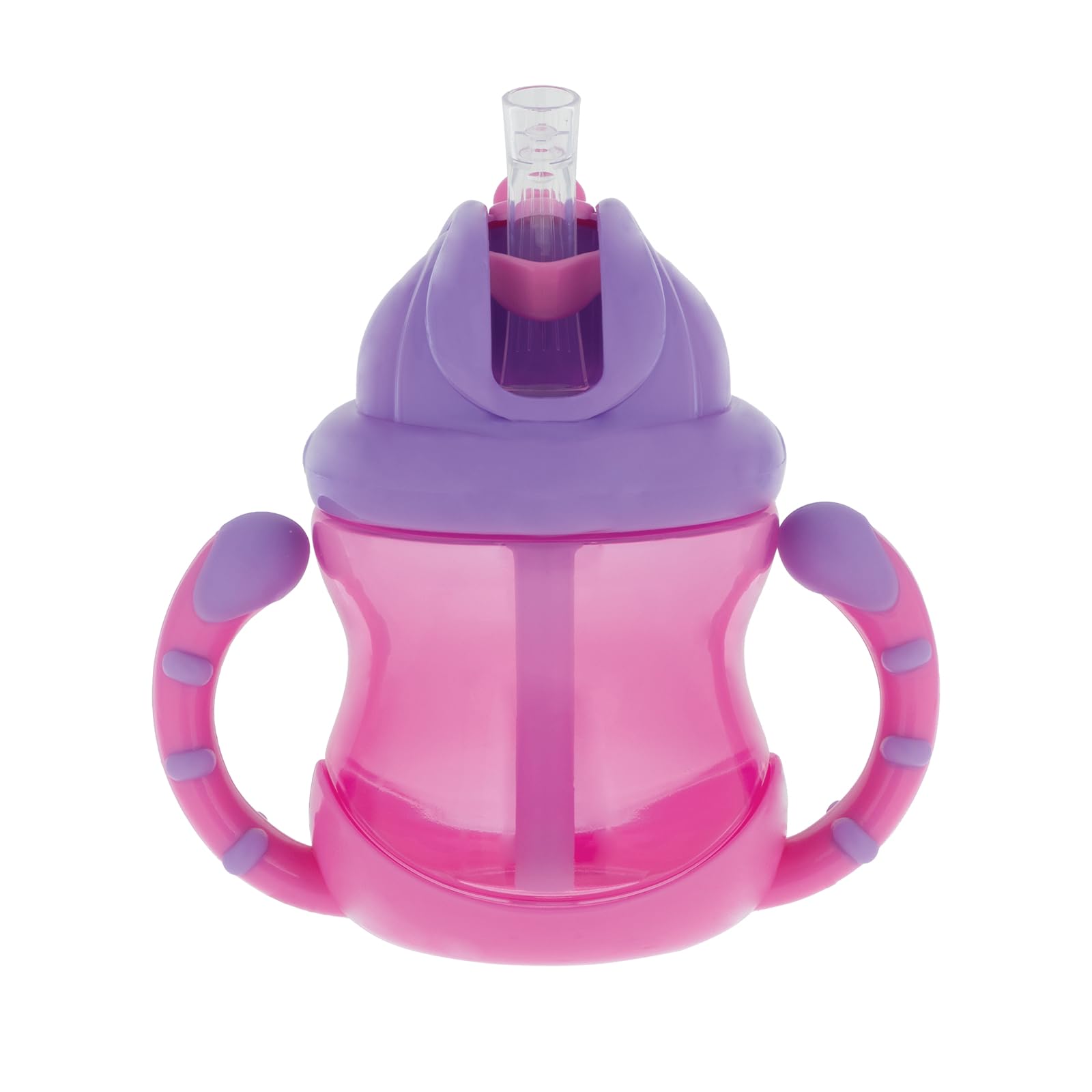 Nuby Two-Handle Flip N Sip Straw Cup, 8 Ounce, Pink with Purple