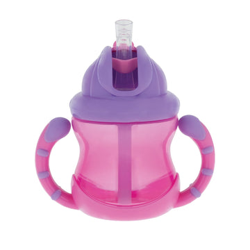 Nuby Two-Handle Flip N Sip Straw Cup, 8 Ounce, Pink with Purple