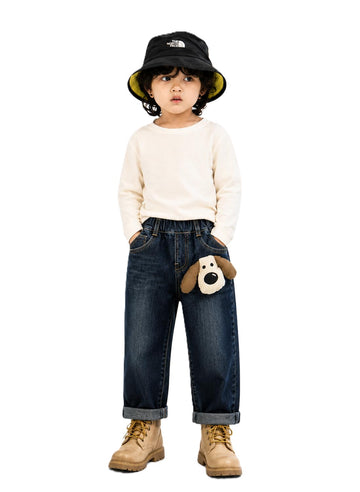 A.T.U.N. (ALL THINGS UBER NICE) Baby Boys Stylish Denim Jeans Pant with Cute Keychain Charm | Soft Stretchable Fabric with Elast
