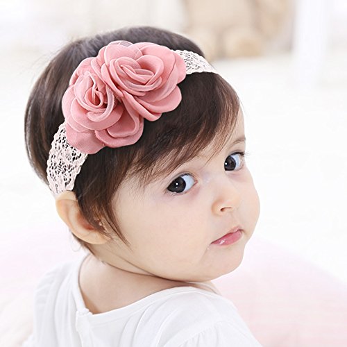 Kercisbeauty Baby Girls Pink Bows Headband Lace Flower Headwear For Toddler Babies Elastic Adjustable Head Piece Wreath Hallowee