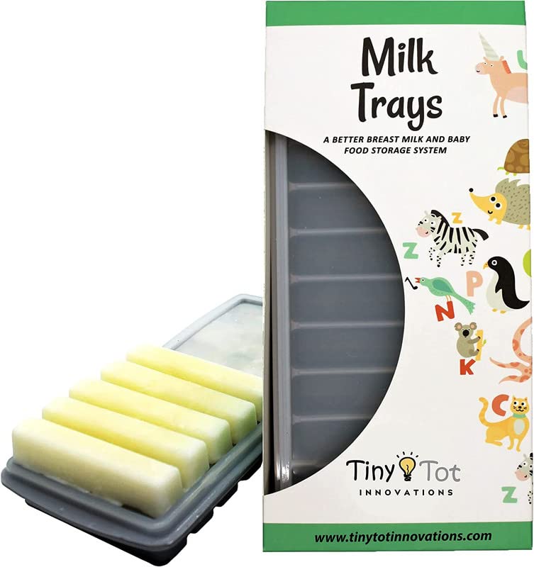 Breast Milk Freezer Storage Trays, 10-1Oz Bars, 2 Silicone Tray Containers W/Leak Resistant Lids, Food Grade Silicone (Milk Tray