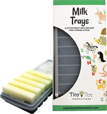 Breast Milk Freezer Storage Trays, 10-1Oz Bars, 2 Silicone Tray Containers W/Leak Resistant Lids, Food Grade Silicone (Milk Tray