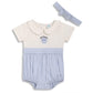 Miniklub Cotton Half Sleeves Text Embroidered Bodysuit With Hairband,Pack Of 2, Blue & White(Nb)