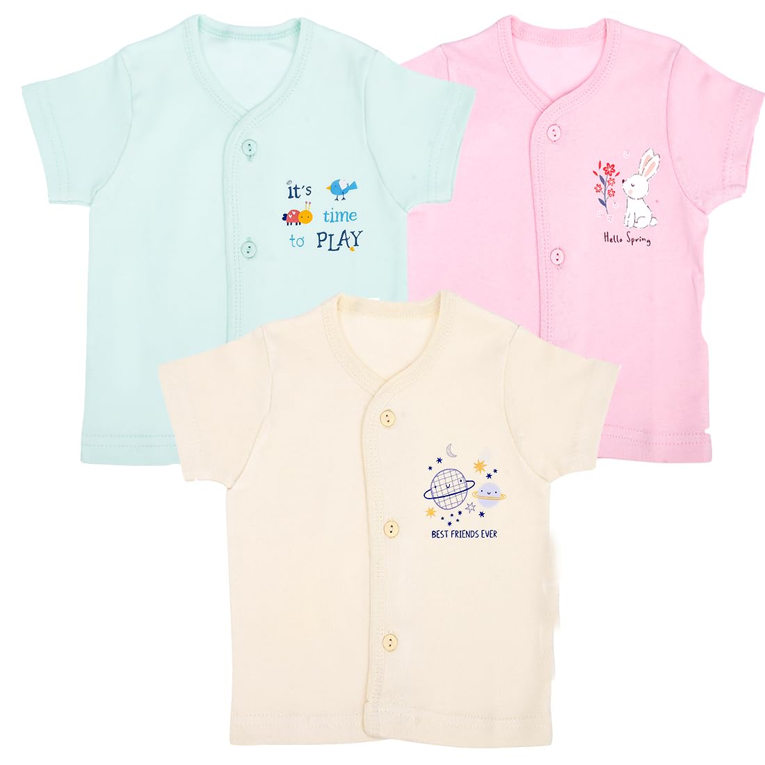 REVOLTEK Cotton Front Open Vest Tshirt Thin Fabric for Summer wear Summer Wear for Your Baby Pack of 3 (MultiColor, 1218 Month