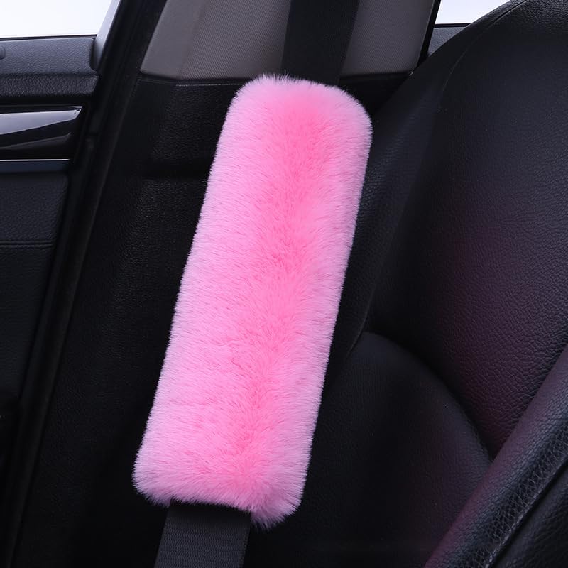 2-Pack Soft Plush Seatbelt Covers For Kids - Comfortable Pink Seat Belt Cushion For Newborns - Car Seat/Stroller Strap Accessori