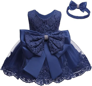 Tuiji Formal Prom Pageant Wedding Girls Dresses A-Line Knee Length Tutu Ruffle Dress Princess Party Infant Baby Dress 6M Navy Bl