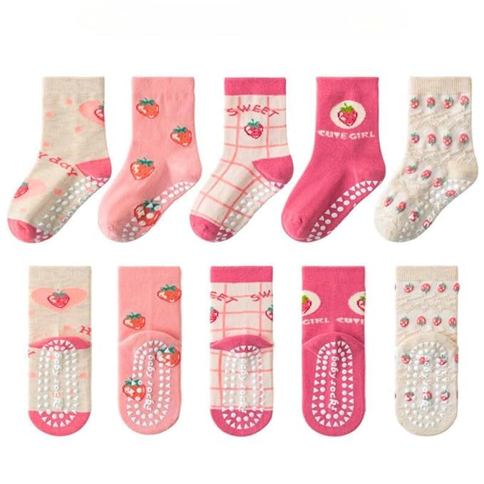 Wklouyhe Baby Toddler Boy Girl Anti Skid Socks, Non Skid With Grips,(Pack Of 5)(Assorted3),45 Years