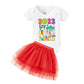 Baby Wish New Year Printed Romper For Baby GirlS Tutu Skirt & Romper My First New Year Bodysuits Skirt Top Set Baby GirlS  Le
