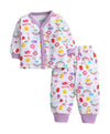 Bumzee Baby Girls Cotton Round Neck Full Sleeves Animal Print Jabla & Pyjama Set White & Lavender  36 Months (Peb11233CWht)