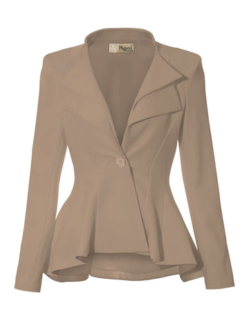 Women Double Notch Lapel Office Blazer Jk43864 1073T Beigekhak S