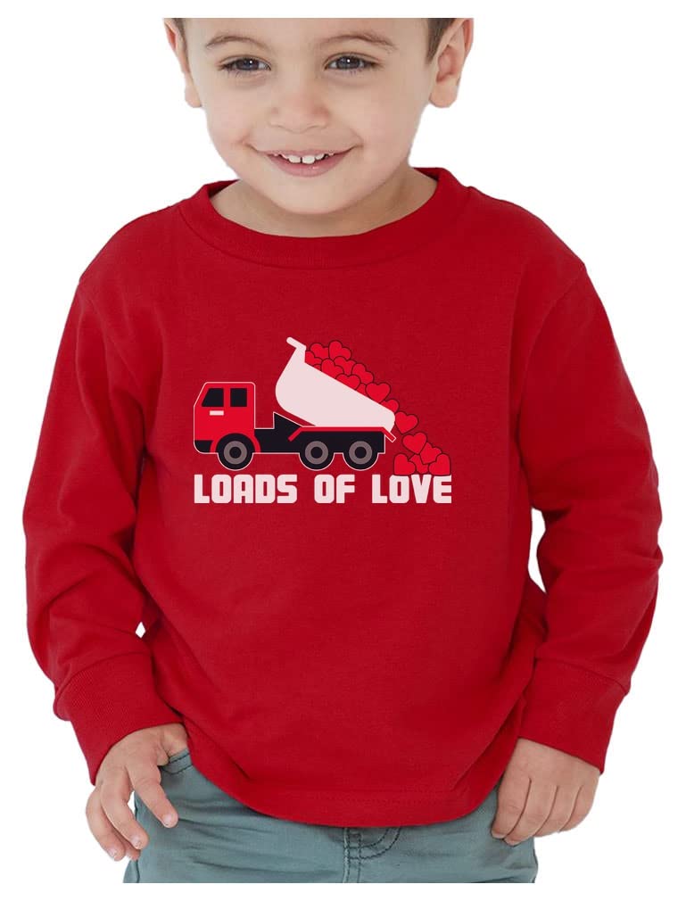 Valentines Day Dump Truck Loads Of Love Toddler Kids Long Sleeve T-Shirt 5T Red