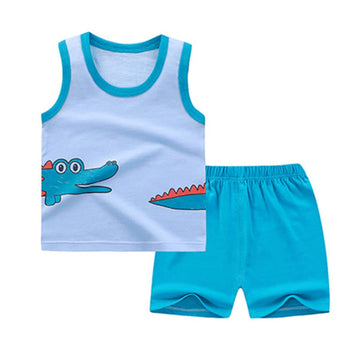 Nautysaurs Toddler Boys 4 Pcs Tank Top And Shorts Set Cotton Sleeveless Shirts And Shorts Summer Outfits (Crocodile And Panda, 1