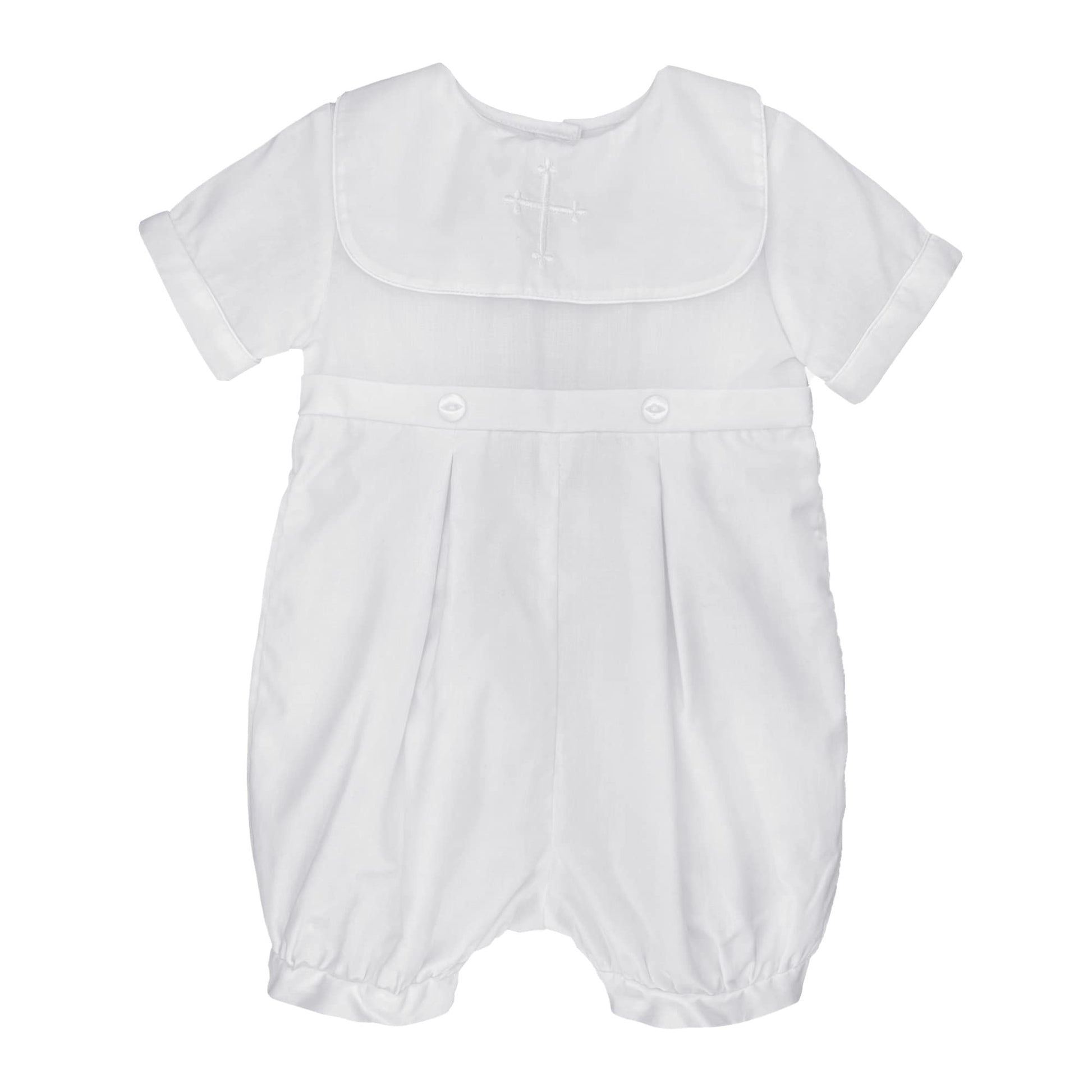 Petit Ami Baby Boys' Hand-Embroidered Cross Christening Romper, 6 Months, White