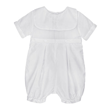 Petit Ami Baby Boys' Hand-Embroidered Cross Christening Romper, 6 Months, White