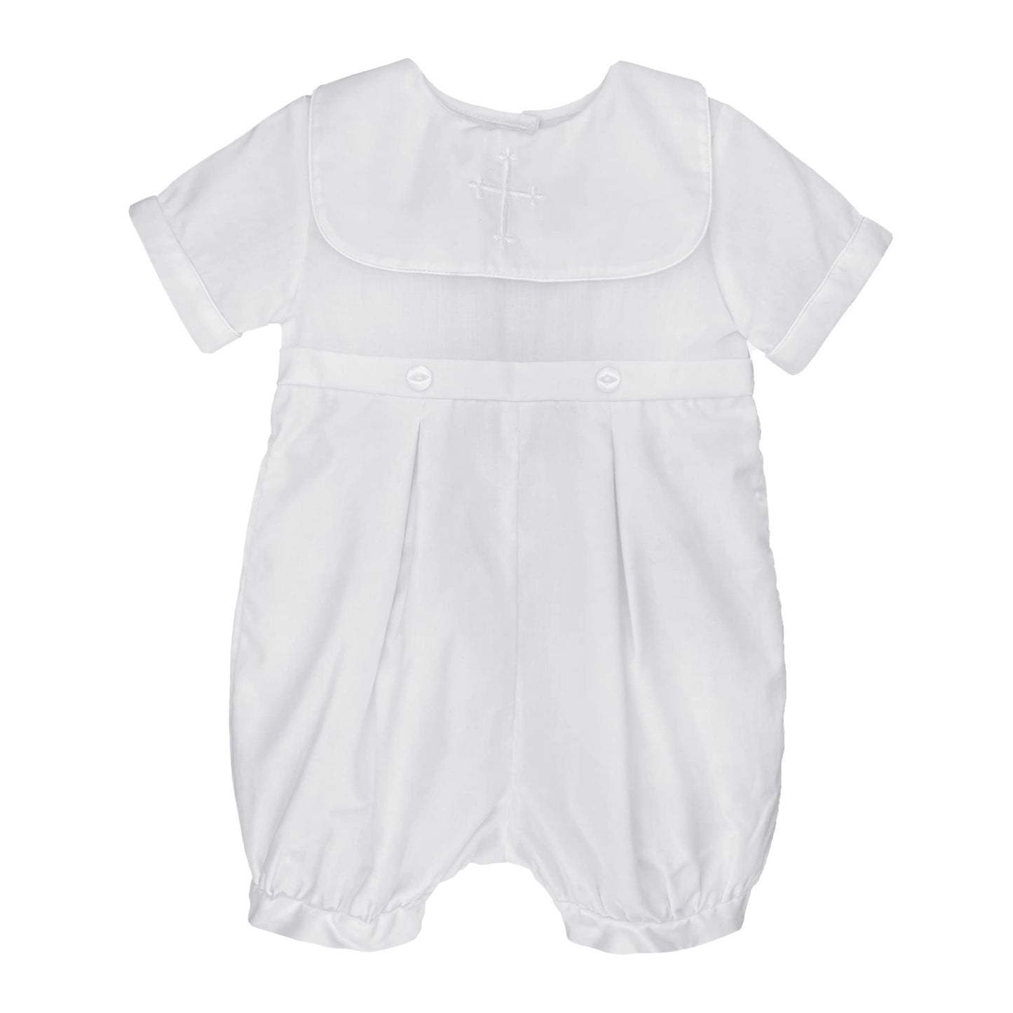 Petit Ami Baby Boys' Hand-Embroidered Cross Christening Romper, 3 Months, White