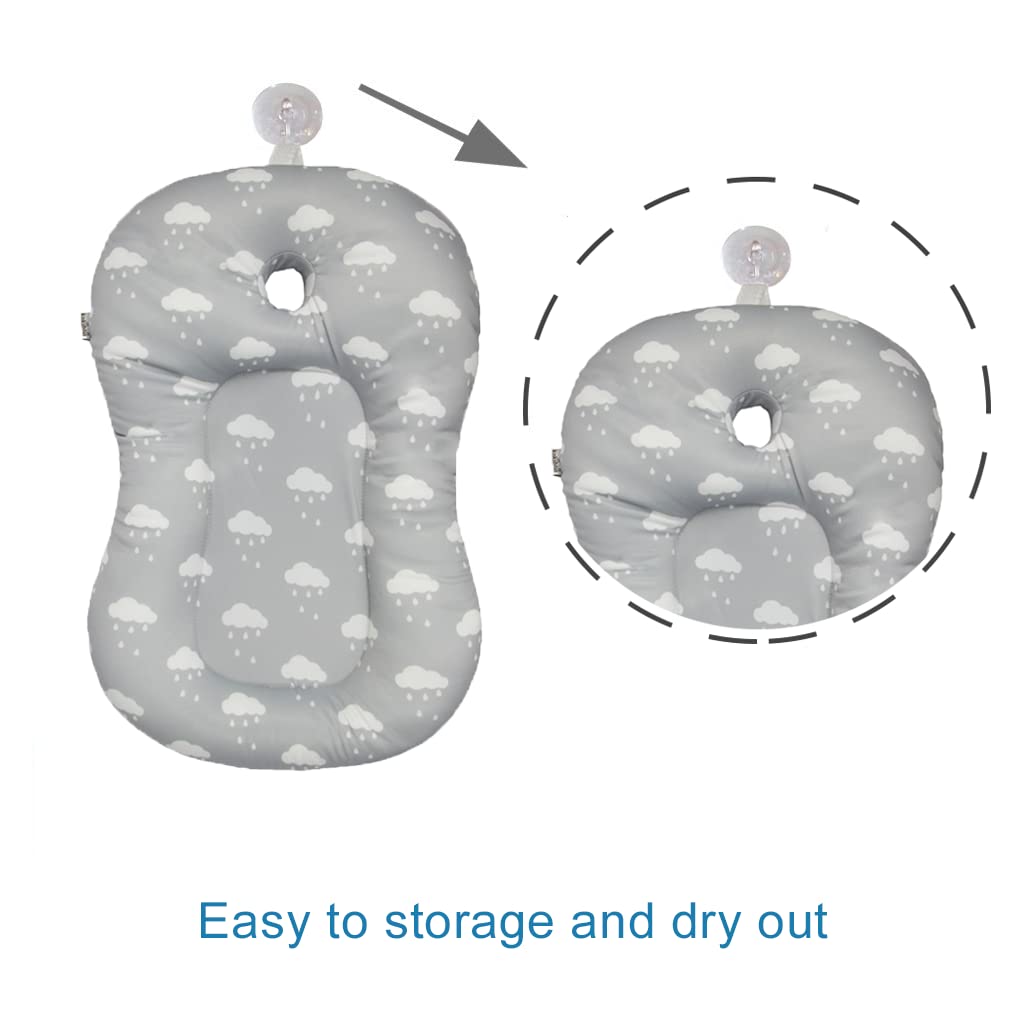 Baby Bath Mat, KAKIBLIN Baby Bath Cushion Soft Anti-Slip Bath Pad 0-6 Month Toddler Bath Pillow (Cloud)