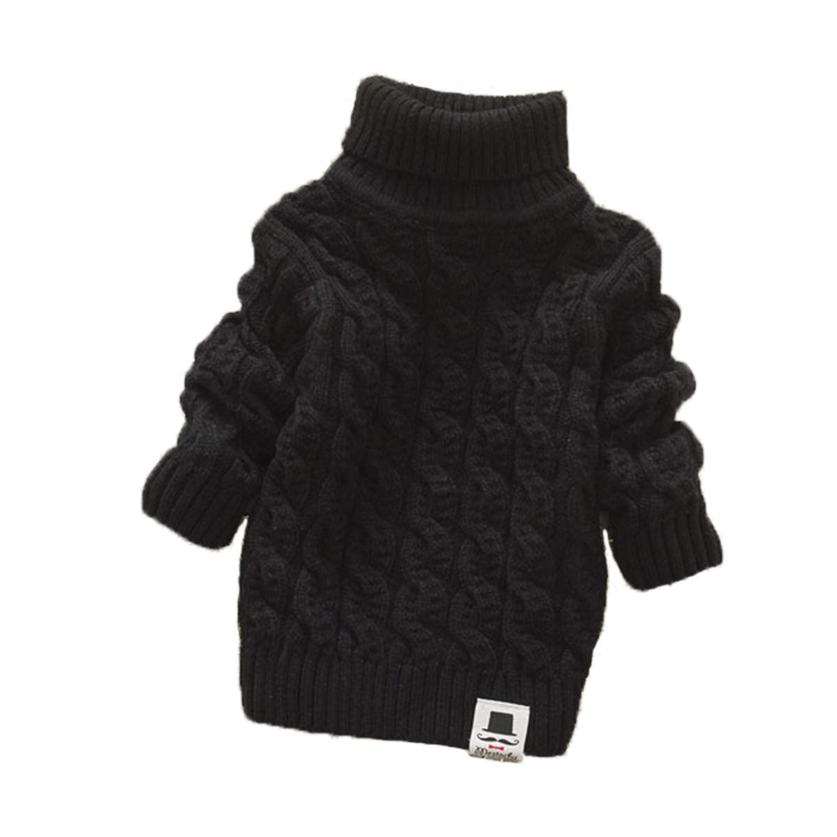 Modntoga Toddler Baby Boys Girls Knit Sweaters Cable Turtleneck High Collar Fall Winter Soft Warm Sweater Pullover Tops(Black,18