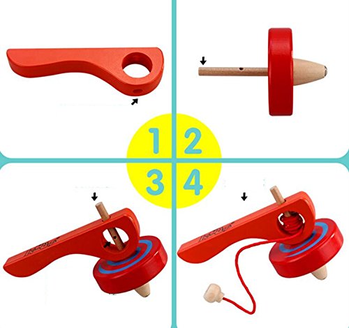Goodplay 2Pcs Wooden Spinning Top Gyroscope Peg-Top With Handle And Pull String Wire,Can Last Long Time, Color Random