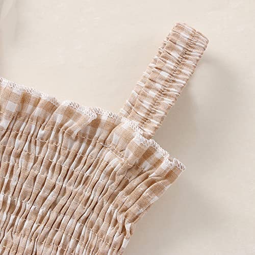 Newborn Baby Girl Bodysuit Sleeveless Halter Frill Romper One-Piece Jumpsuit With Headband Summer Clothes Set (Khaki, 12-18 Mont