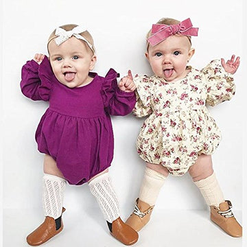 Infant Baby Girl Twins Long Sleeve Ruffles Romper, Floral, Size 6-12 Months