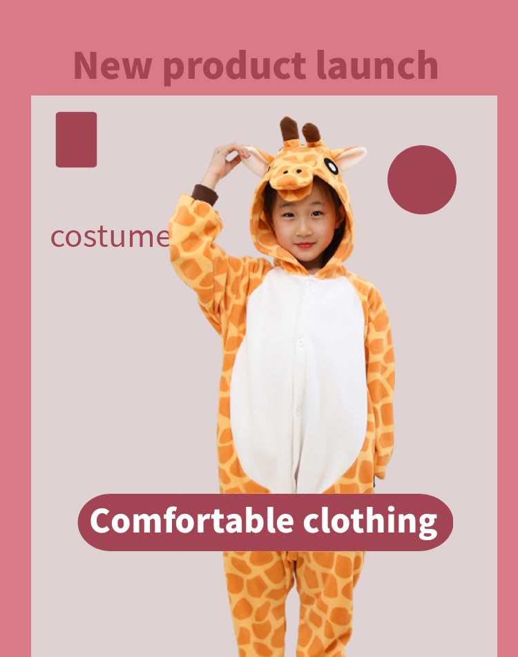 Xinhauli Unisex Kids Giraffe Onesie, Flannel Cosplay Animal Costume Halloween Onesie Pajamas Home Clothing