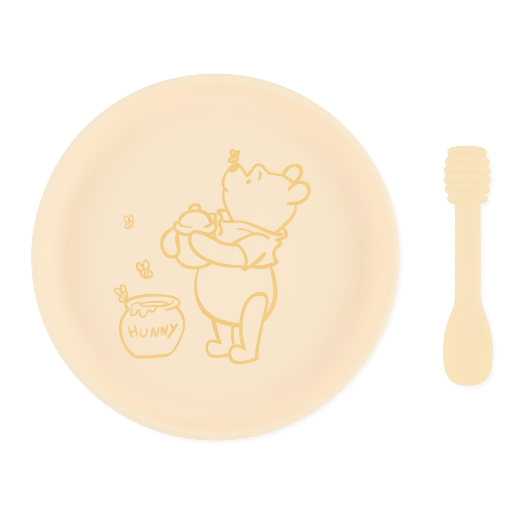 Bumkins Disney Baby And Toddler Plate And Spoon Set, Silicone Dish For Babies And Kids, Baby Led Weaning, Children Feeding Suppl