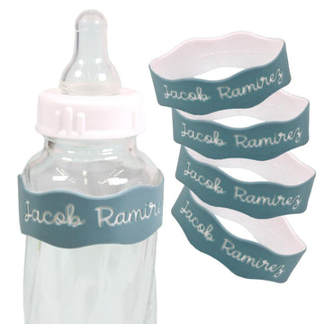 Inchbug Orbit Labels - Baby Bottle Name Labels For Daycare, Sippy Cup Bands - Engraved Silicone, Reusable, Dishwasher Safe, Whit
