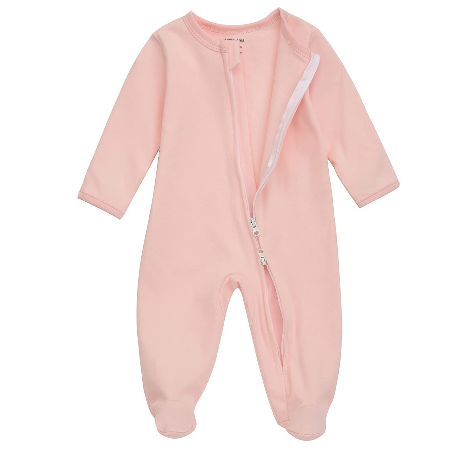 Aablexema Baby Girls Footed Pajamas With Mitten Cuffs - Newborn Infant 2 Ways Zipper Cotton Footie Pjs(Pink,6-12M)